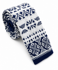 Arctic Summit Sock Tie – Navy & White Nordic Pattern Slim Knitted Tie